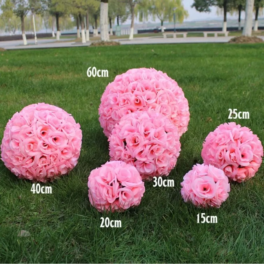 Romantic Theme Artificial Rose Silk Flower Kissing Balls 15cm to 30cm For Xmas Wedding Party Decorations