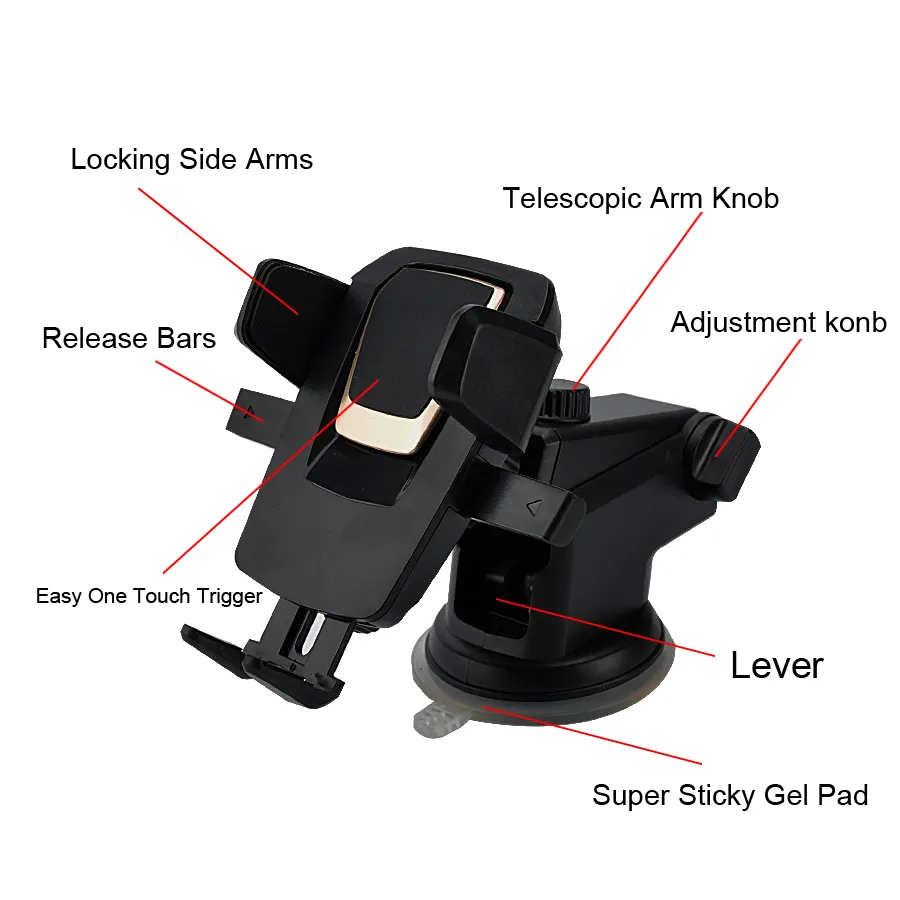 Universal 360 -graders Easy One Touch Car Mount för iPhone X Max Hand Smart Cellphone Holder Sug Cup Cradle Stand Holders WI9165998