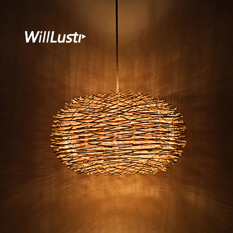 Willd Wiklinowy Lampa Wisząca Handmade Bird Nest Zawieszenie Light Hotel Restaurant Mall Bar Lounge Ganek Rattan Wiszący oświetlenie żyrandolu