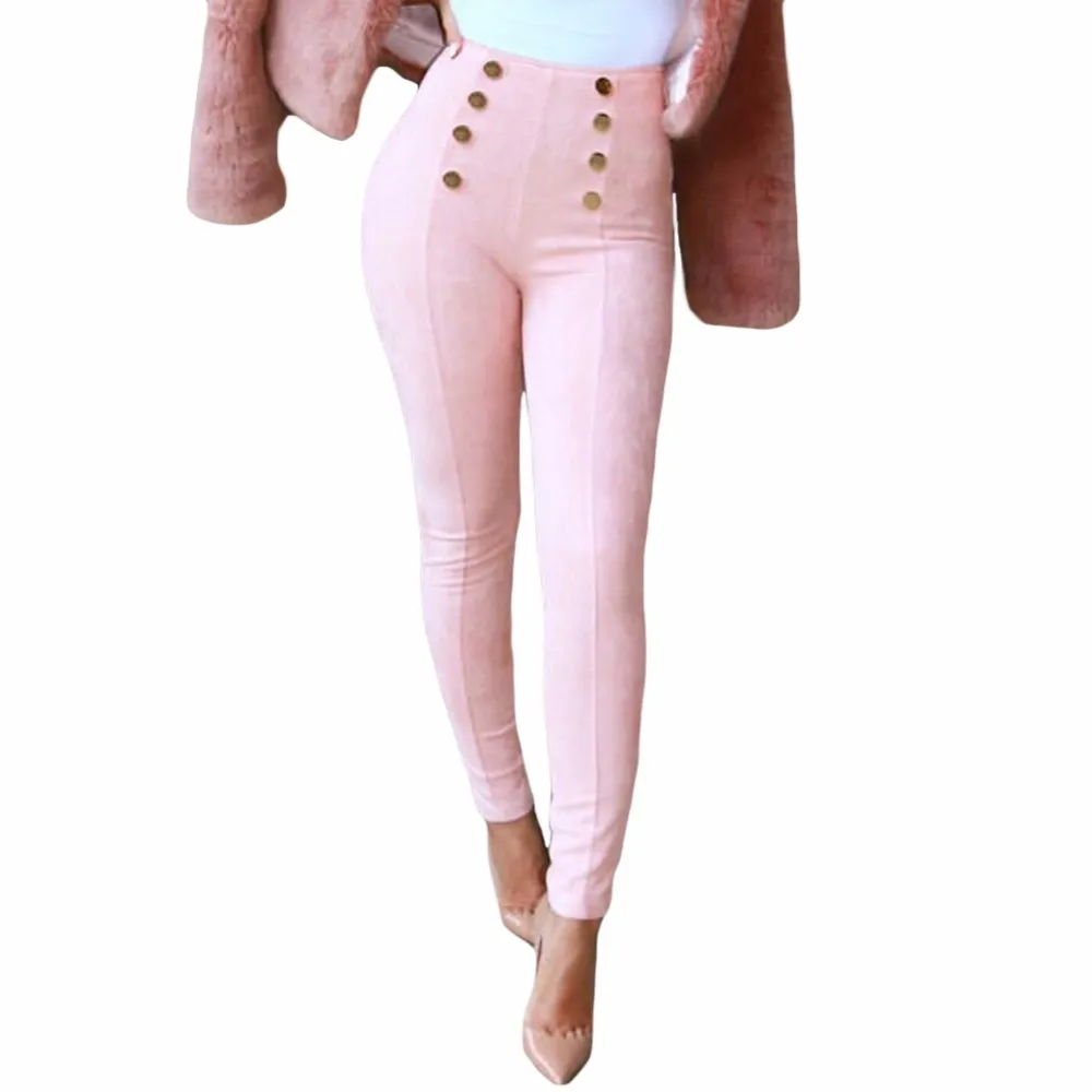 Anself Winter Faux Suede Women Pants High Waist Elastic Stretch