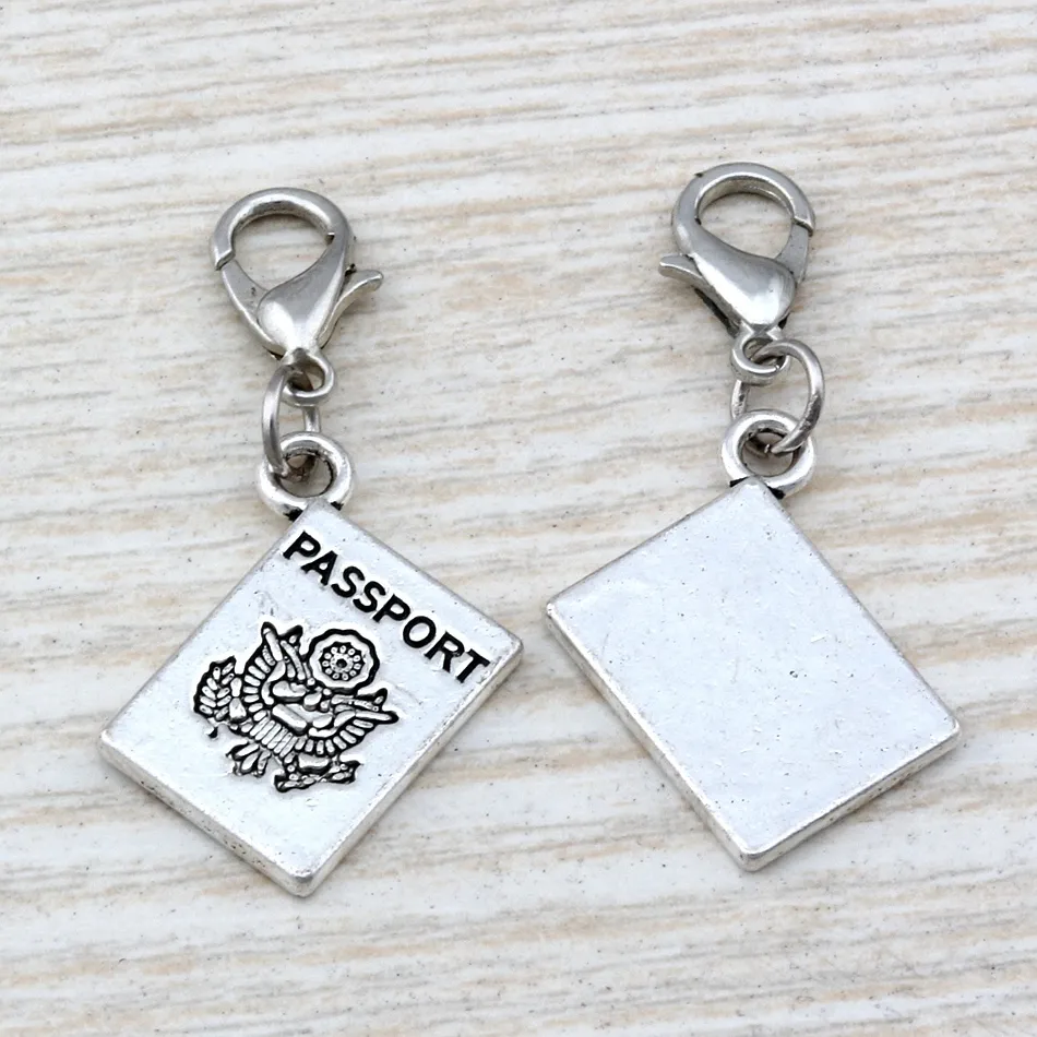 MIC ./ Dangle Ancient silver Alloy Passport Charm With lobster clasp Fit Charm Bracelets DIY Jewelry 15x36mm A-111b