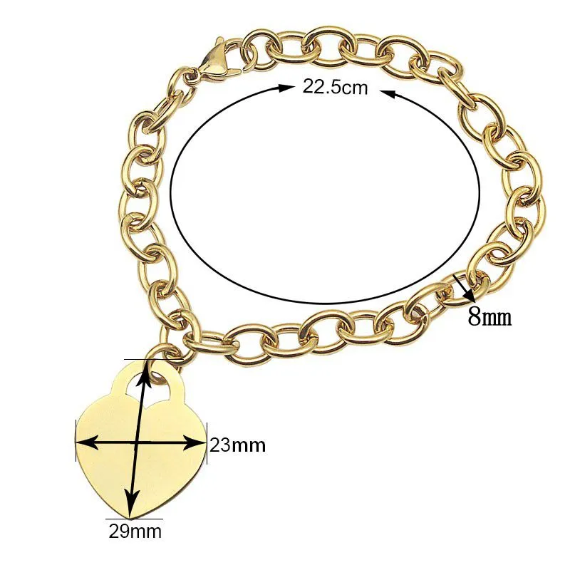Famous Brand Chain Link Bracelets Love Heart Link Link Chain Chunky Bracelets Bangles para mulheres homens podem ser o nome gravado em 327i
