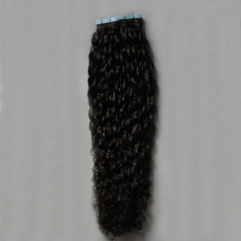 Nastro riccio crespo marrone scuro nelle estensioni dei capelli umani 100g 40 pz / lotto estensioni dei capelli del nastro di trama della pelle dei capelli umani non Remy