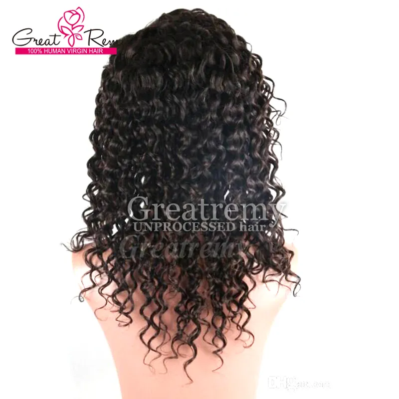 Greatremy Peruvian Half Hand Tied Human Hair Wigs for African American Women Deep Curly Wave RemyHair Full Lace Wigs 150% Density
