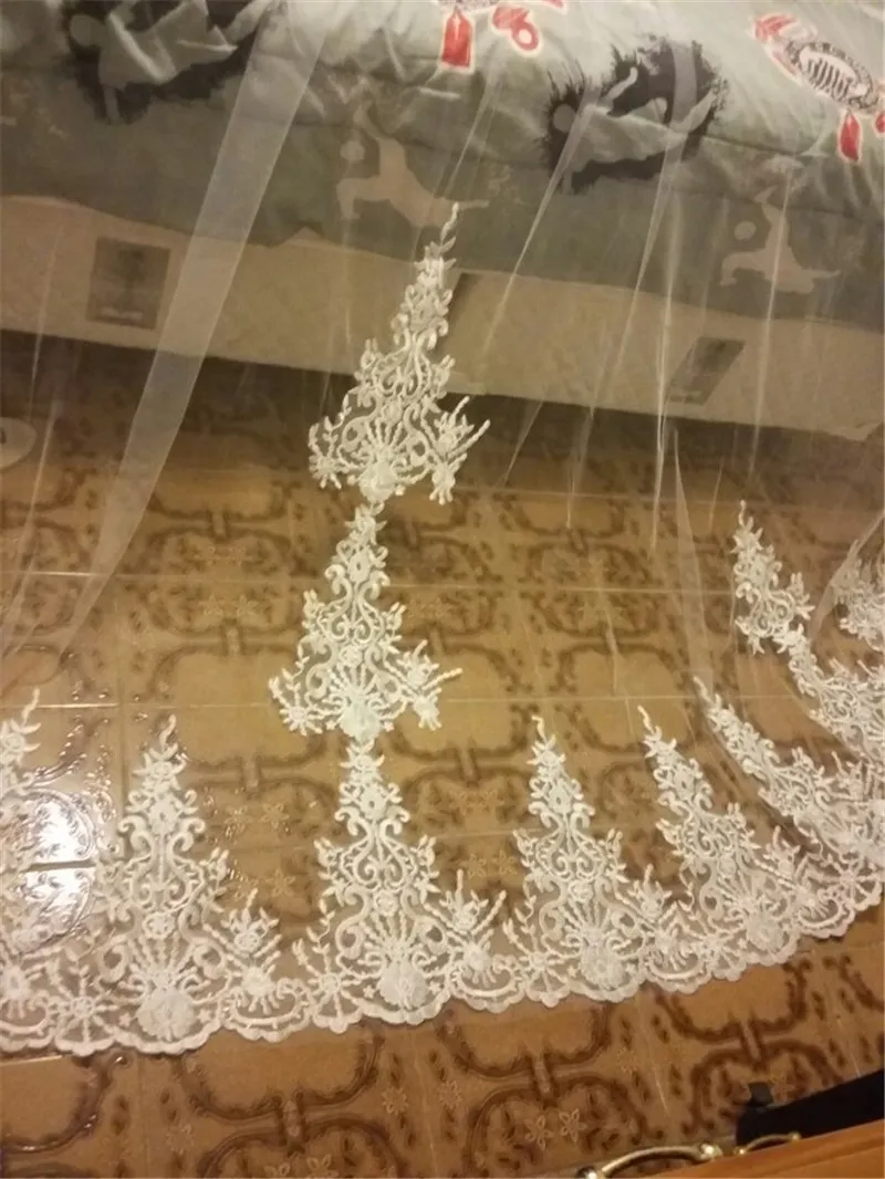 Voile De mariage en dentelle ivoire blanc, une couche De 4 mètres De Long, avec peigne, voile De mariée Velos De Novia9889554