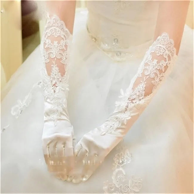 Nouveauté gants de mariage élégants gants de mariée doigt complet avec appliqué pour robe de mariée accessoires de mariage blanc ivoire3096675615729