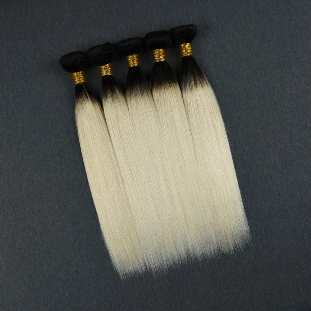 Ombre Dark Root Blonde seidiges gerades Haar Bundles 3 Stücke viel Ombre brasilianische Haarverlängerungen zwei Ton 1b 613