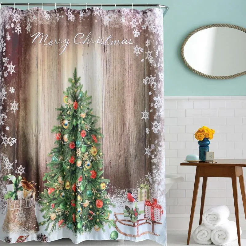 Pupazzo di neve albero di Natale Babbo Natale di tessuto poliestere impermeabile tende da bagno doccia con 12 ganci 165 * 180cm ZA3893