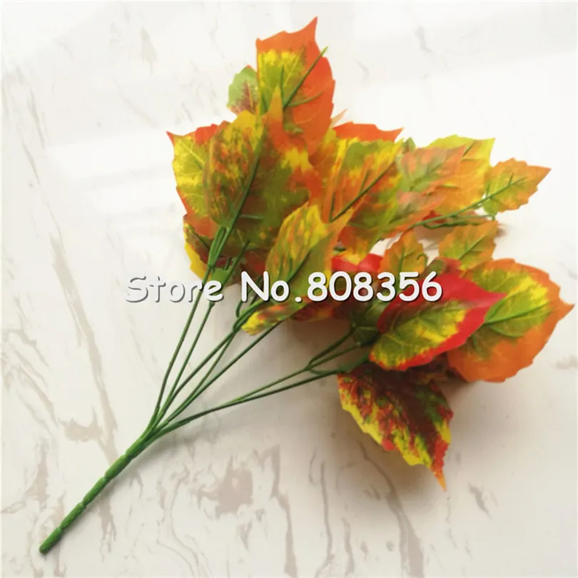 one Red Maple leaf Flower Plant Artificial Autumn Plastic Greenery Grass Plant 35cm Long for Home Party Decoration