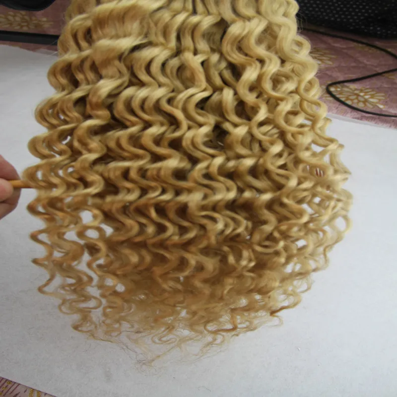 Loira cabelo brasileiro Kinky Curly Human Human Bundles 100G Loira Cabelo Weave Não-Remy Tecelagem