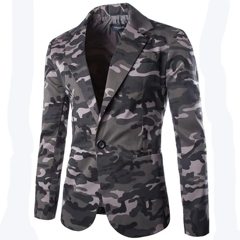 Giacca da uomo nuova giacca slim fit giacca da uomo moda blazer mimetico stile casual giacca militare a bottone singolo uomo265P