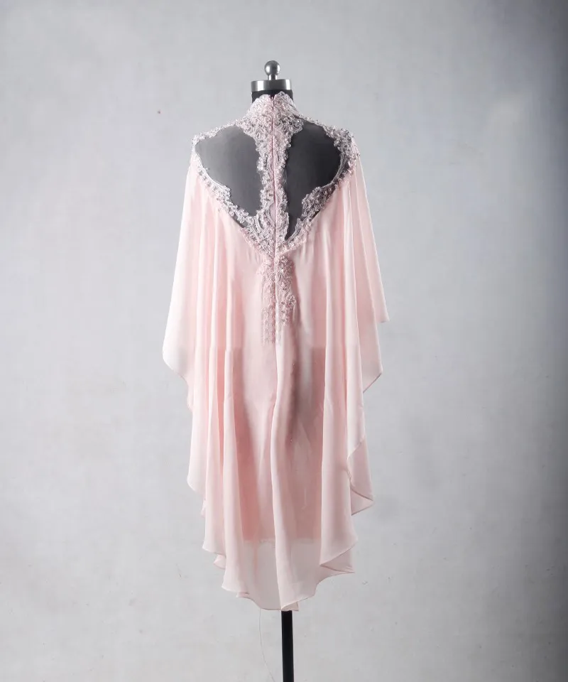 Pink Chiffon Knee-Length Cocktail Dress with Lace Applique Beading High  Collar for Mother of the Bride from Dhgate Mother's Dresses - price 140.71