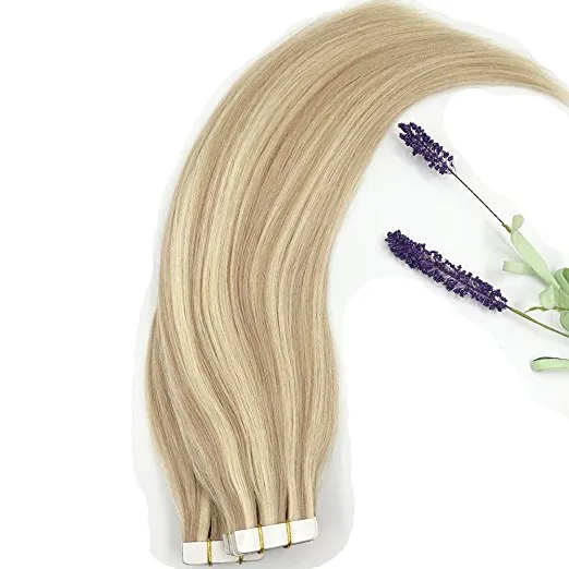 Elibess-Double Dracked Tape In Hair Extensions # 18/613 Caramel Blonde Blandat blekmedel Blond 2,5g highlight Mänskliga hårförlängningar