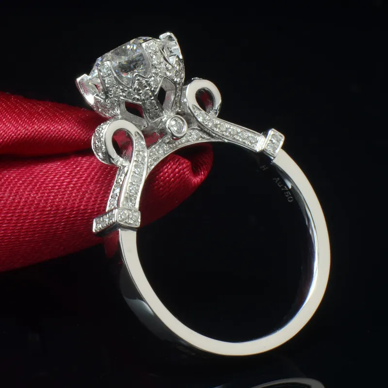 Corona di lusso intarsiata con diamante CZ in oro bianco 14KT Anello di fidanzamento con fede nuziale Anello di promessa le donne235l