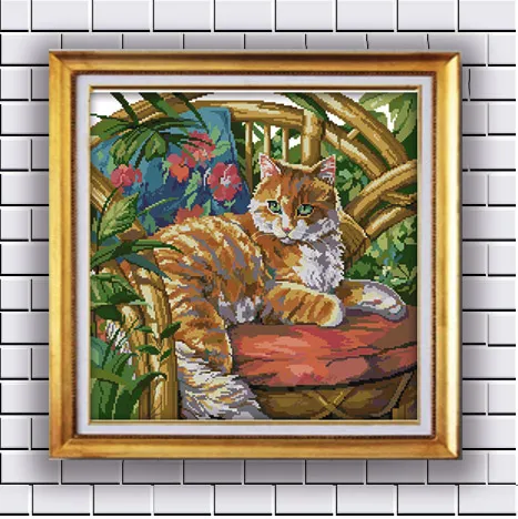 The cat on chair Handmade Cross Stitch Craft Tools Embroidery Needlework sets counted print on canvas DMC 14CT 11CT Home decor paintings