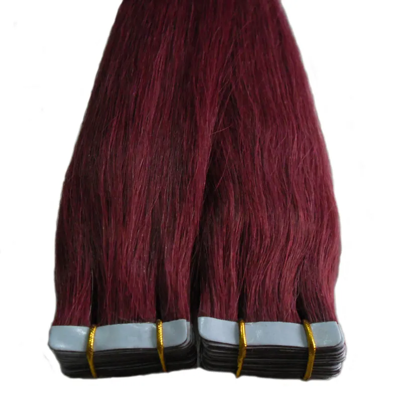 ＃99j赤ワインテープヘアエクステンション40ピース/人間の髪の伸びの100gのテープ100gのシームレスな髪の拡張