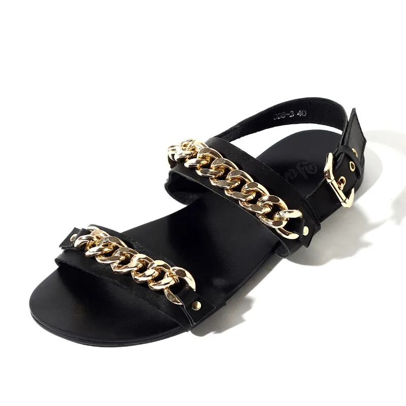Brand New US 6 12 45 46 Men Genuine Leather Gladiator Sandals Metal Rivet Flat Thongs Roman Summer Beach Sandals Man Punk Slides S2242
