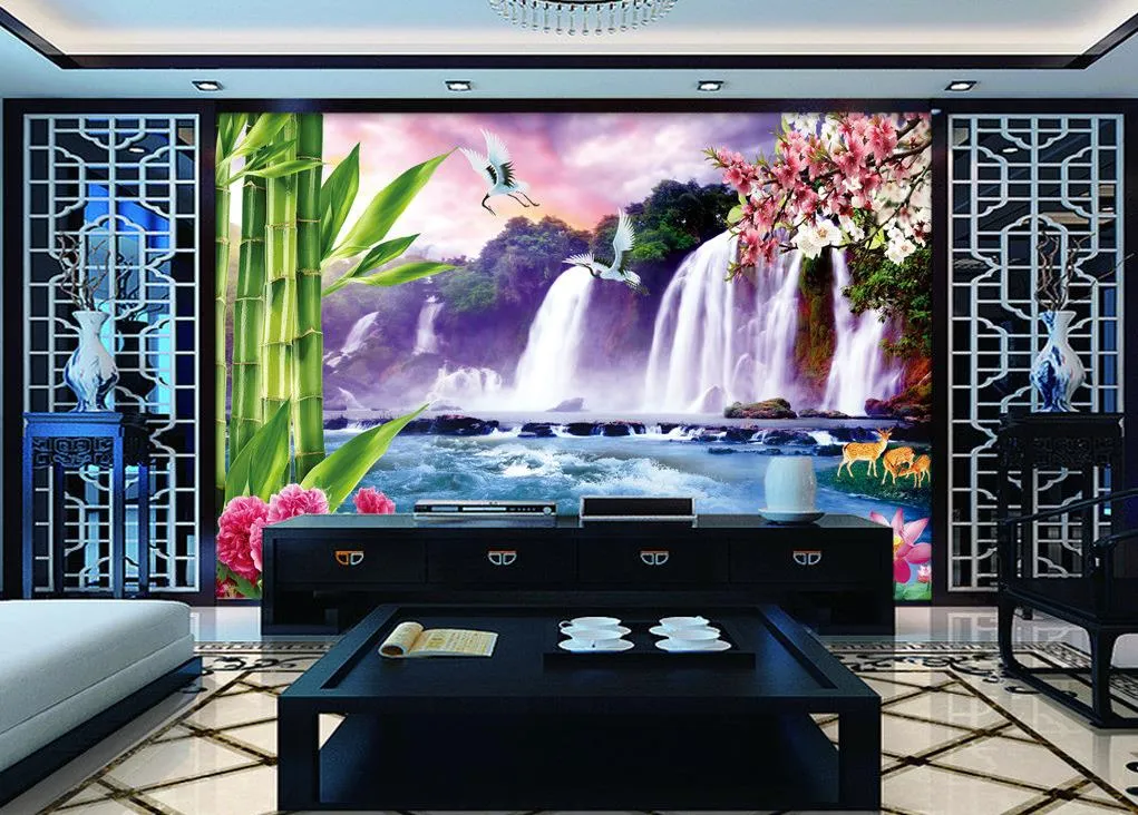 Fresh large waterfall TV wall mural 3d wallpaper 3d wall papers for tv backdrop