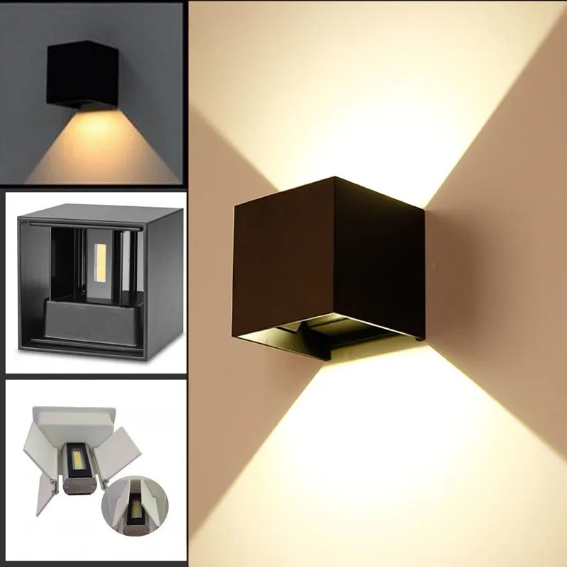 مصباح جدار LED مقاوم للماء 7W 12W لأعلى ولأسفل ضوء الجدار في الهواء الطلق IP65 Surface Cube Lighting للديكور المباني 85-265VAC