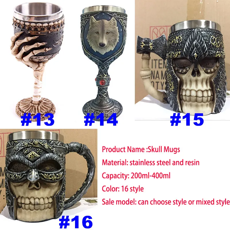 3D Skull Occss Coups Stainless Steel Coups 200-400ml Coffee Beer Beer Cup Knight Tankard Dragon Dug Free DHL WX-C10