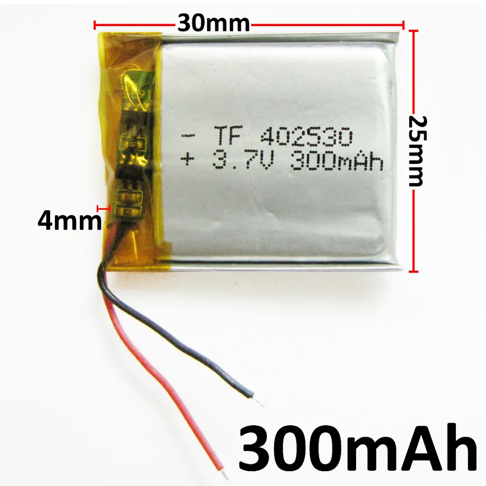 Grossist 3.7V 300mAh Litium Polymer LiPo li ion Uppladdningsbart batteri celler ström För Mp3 MP4 hörlurar DVD mobiltelefon Kamera psp 402530