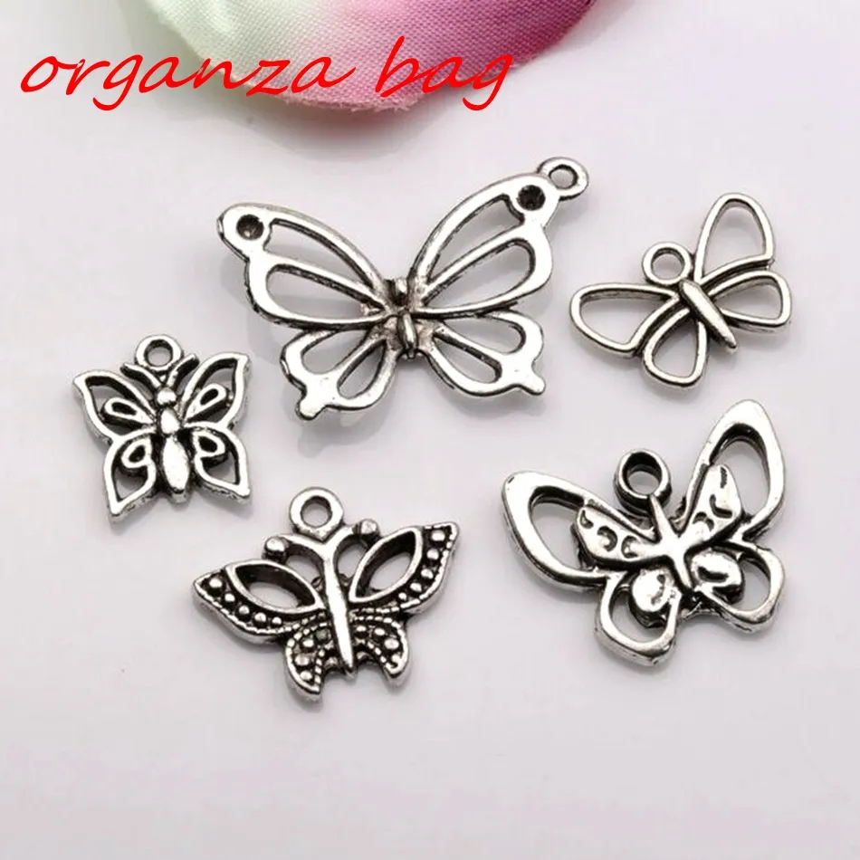100Pcs Antique silver Alloy Butterfly Charm Pendants For Jewelry Making DIY Accessorie