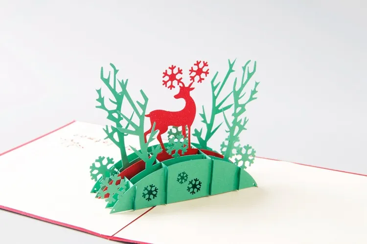 3D Pop-up Kaarten Santa Deer Kerstboom Handgemaakte Kirigami Origami Wenskaart Feestelijke feestartikelen