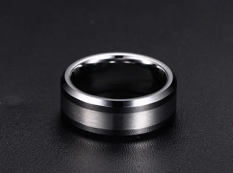 Gratis Verzending 8mm Groothandel Geborsteld Centrum Bevel Randen Tungsten Carbide Band voor Mannen Mode Tungsten Sieraden Ring US Size 4 To 17 Big Size