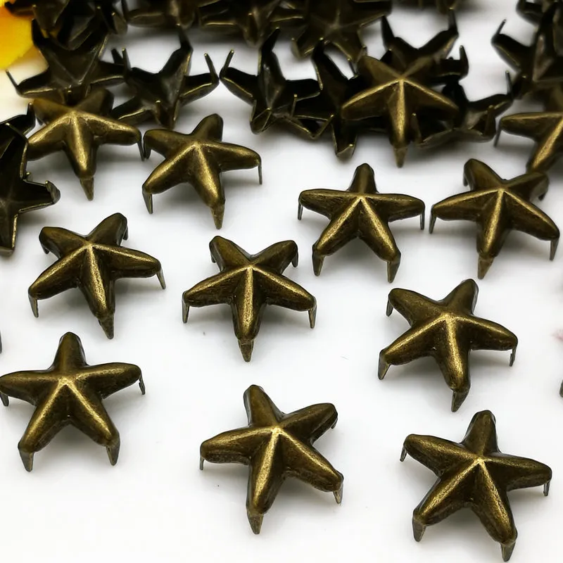 300 stks Messing 10mm Star Studs Spots Punk Nailheads Spikes voor Tas Schoenen Armband
