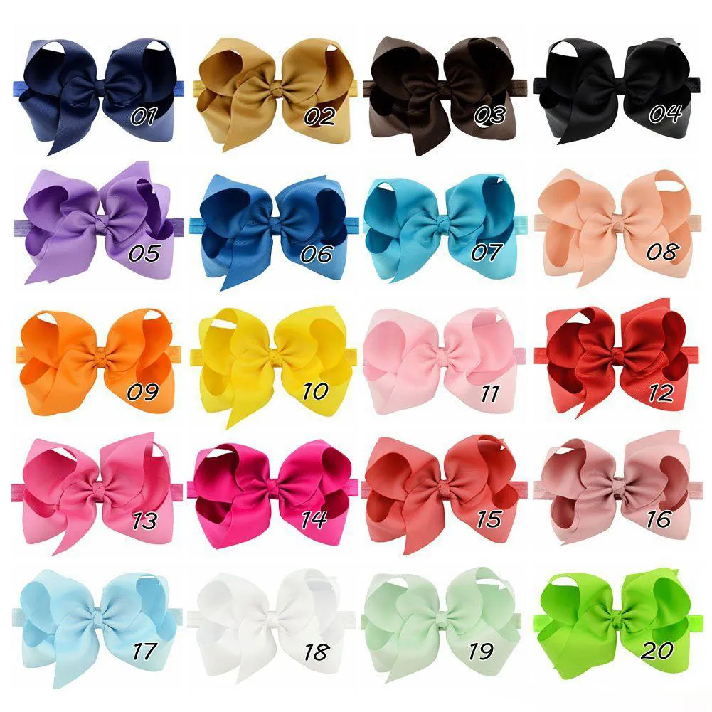 wholesale nastro Neonate Fasce fiocchi grandi 6 pollici Nastro in grosgrain Boutique Archi Fiori Fascia capelli Fasce capelli elastiche bambini Accessori capelli