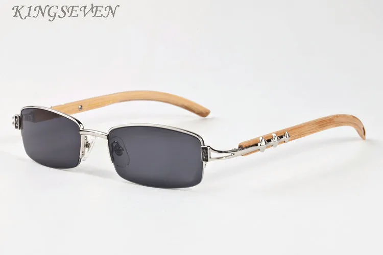 Populära LUNETTE Solglasögon för kvinnor Retro Half Frame Bamboo Wood Solglasögon Full Fram Silver Gold Mental Alloy Frame Grey Black 2217