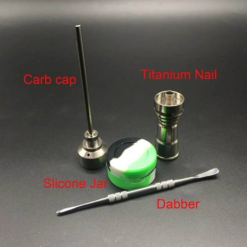 10/14 / 18mm Domeless Titanium Nail Carb Cap Dabber Caixa De Silicone para Bongo De Vidro Tubos de água de fumar com macho e fêmea conjunta