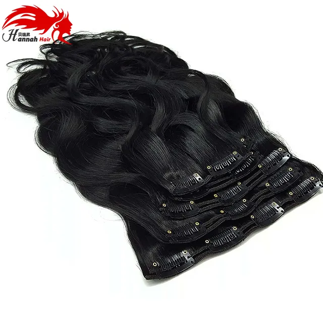 Hannah Onverwerkte Clip-in extensions van echt haar Body Wave Volledig hoofd Golvende clip-ins Brazilian Virgin Hair Clip-in extensions van echt haar