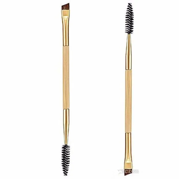 Beauty Girl Makeup Bamboo Handle Double Eyebrow Brush + Eyebrow Comb Eye Definer Brush Professional Small Angle Brush