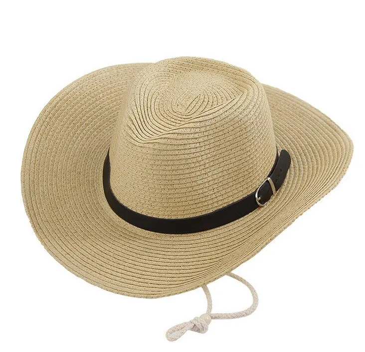 Chapeau de Cow-Boy en Paille pour Femmes et Hommes Chapeau de Cow-Girl Western Classique Chapeau de Soleil à Larges Bords Style Vintage Casquette de Plage pour Hommes Femmes (Paille, Kaki