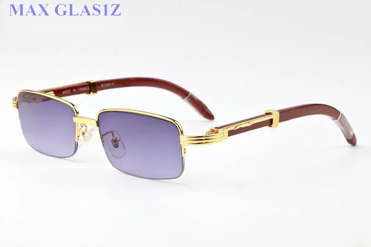 2017 marque designer rectangle lunettes de soleil lunettes en bois pour hommes femmes mode lunettes de soleil de buffle clair violet lentille demi-monture avec boîte