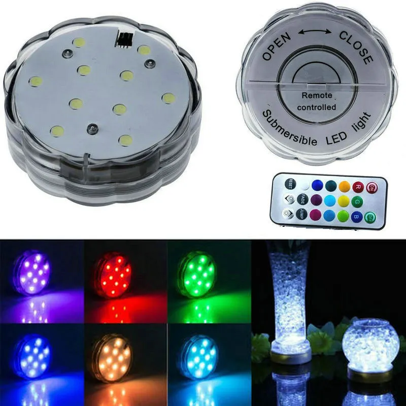 LED Lights for Party, 10 LED Submersible Lights for Wedding Hookah Shisha Bong Decor Remote Control Tealight Candle light Waterproof RGB