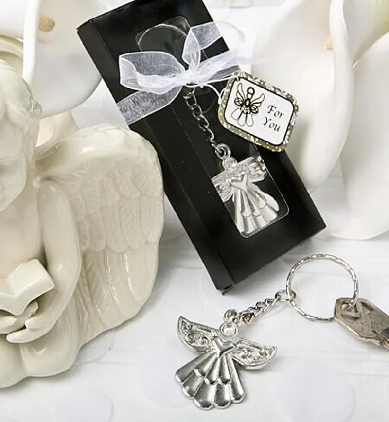 Delikat Angel Keychain Guld Silver Key Ring Bästa present till Gäst för Baby Shower Chopening Wedding Favors Gift ZA4559