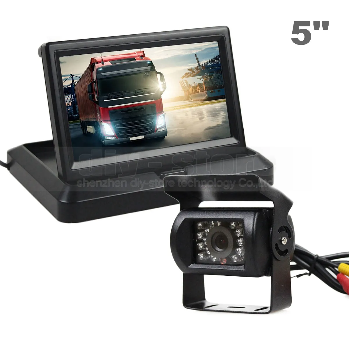 Monitor per auto pieghevole da 5 pollici Impermeabile IR Night Vision CCD Telecamera per auto per retrovisione per camion Caravan Bus Van