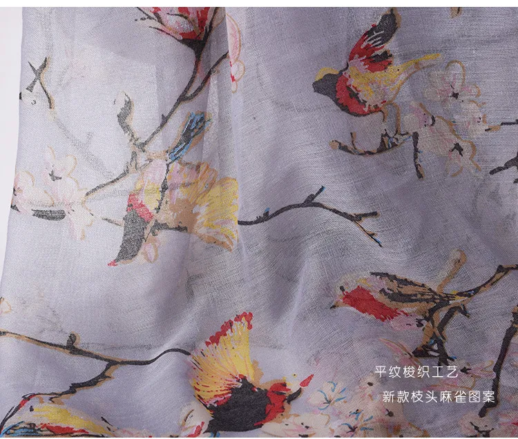 Fashion Branch Flower And Print Animal Scarf Women Tree Bird Shawl Wrap Animal Pattern Hijab Soft Lightweight Hijab 