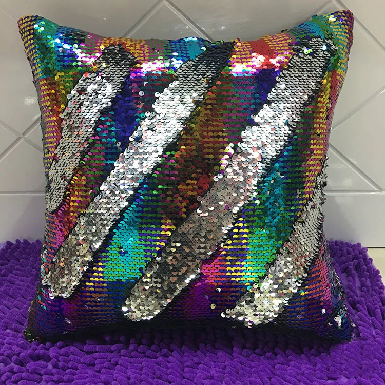 Mermaid Double Sequin Pillow Case Hem Soffa Bilkudde Skötsel Kudde Juldekoration utan kärna 10 Färg WX-P01