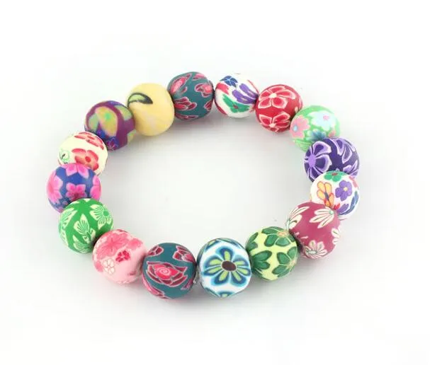 Kids 10mm*18 Beaded Bracelet Fashion Printed polymer clay bracelets Bohemian beaded bracelets Elastic force Clay Bracelets