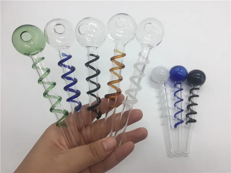 En gros Pas Cher Date 14 cm spirale brûleur à mazout tuyau Huile ongles verre tuyaux d'huile pour fumer pipe à main livraison gratuite