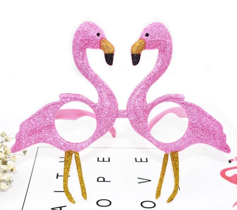 Flamingo-Cocktail-Hawaiian-Neuheits-Sonnenbrille, Kostüm, tropische Strandbrille, Hochzeit, Geburtstag, Junggesellinnenabschied, rosa Glitzer