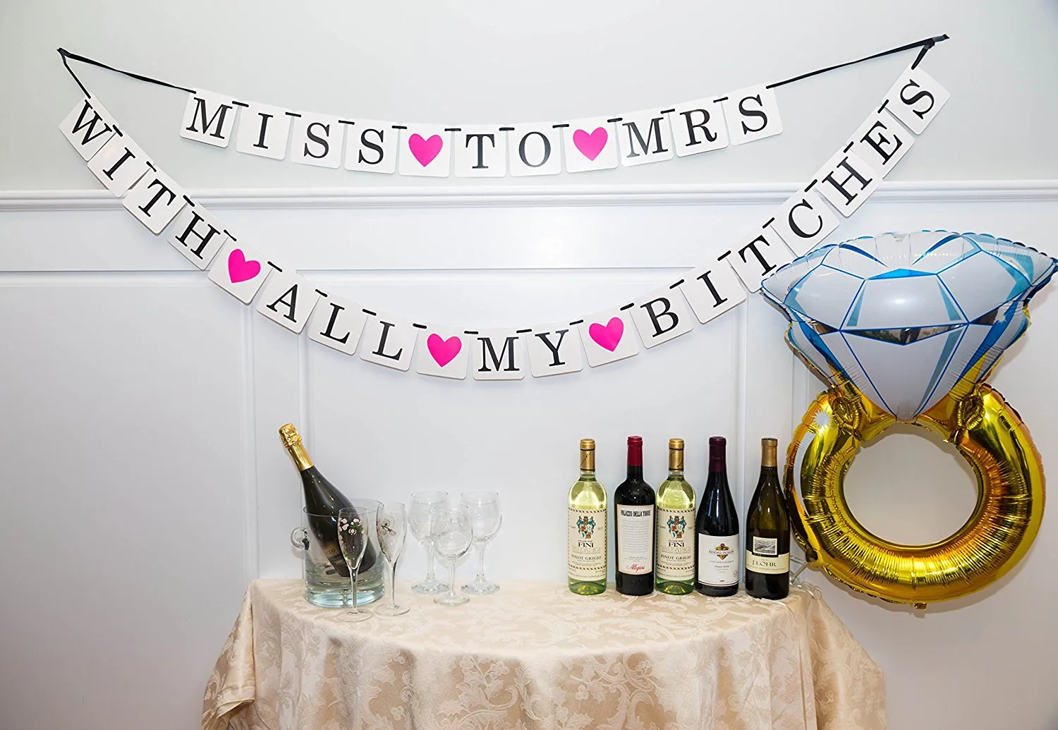 MISS TO MRS,WITH ALL MY BITCHES HEN Party and Wedding Party Bunting Banner Paper Garland Photo Booth Prop Photobooth