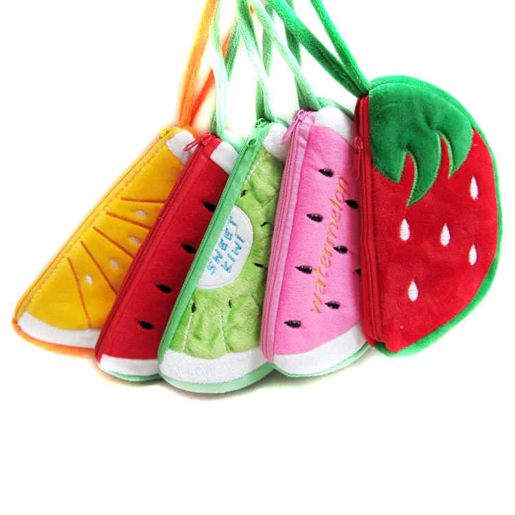 fruit Purses 5 styles New Plush Cartoon Coin Purses strawberry watermelon orange Purse Coin Bags Earphone Bags moblie phone bag