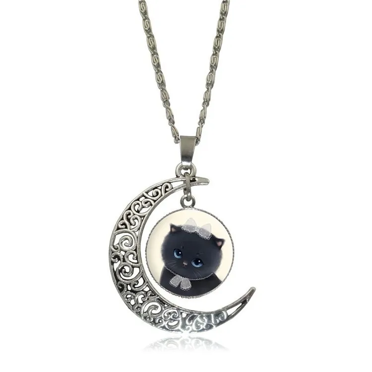 Bestes Geschenk Breaking Cartoon-Katze-Mondlicht-Edelstein-Halskette WFN539 mit Kette, Mischungsauftrag: 20 Stück