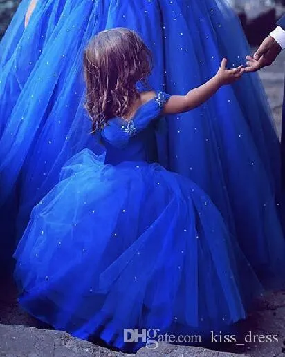 Vestido Infantil de Festa Longo Azul Princesa Cinderela