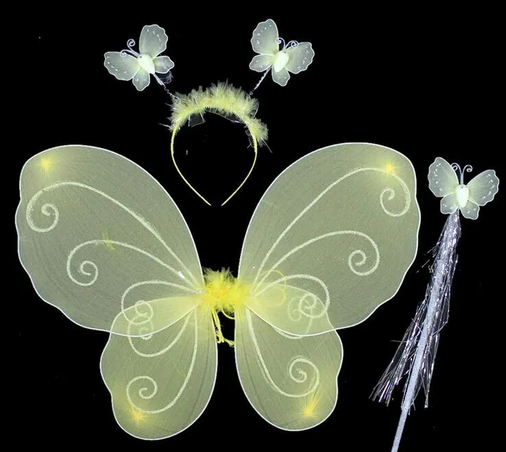 Costume des ailes d'ange pour filles - Ensemble d'ailes de papillon de fée (bandeau, baguette magique, aile papillon) |Cosplay d'Halloween |Collection