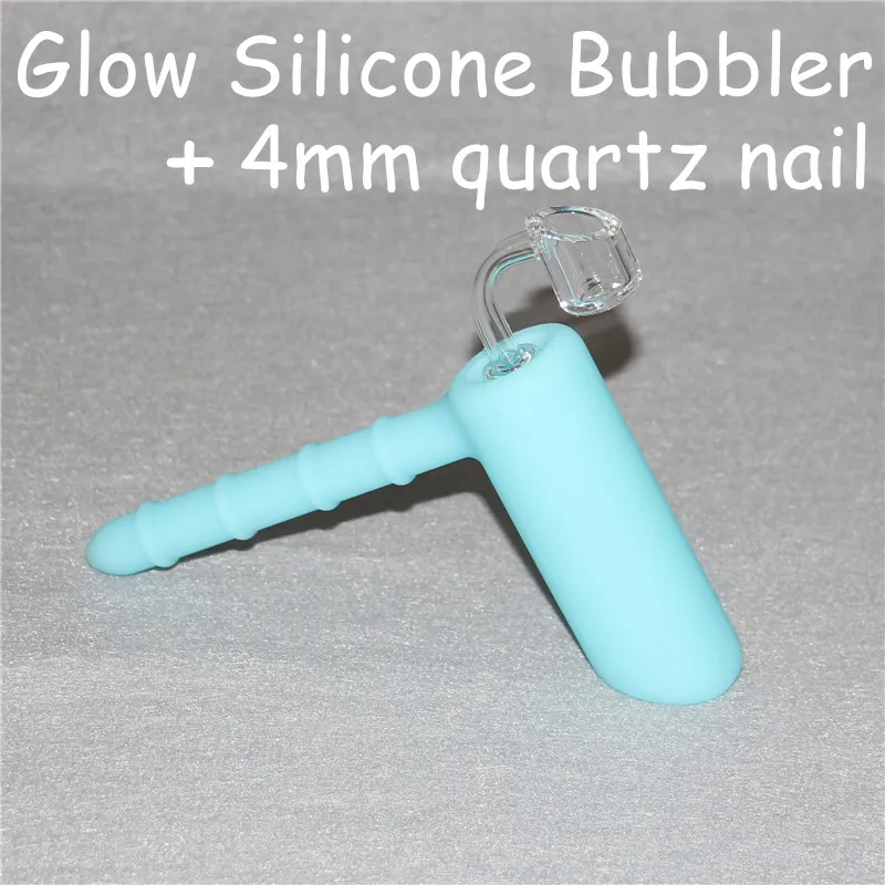 Glöd i mörk silikon hammare bubblers med klar 4mm 18.8mm Man Quartz Nails Silicone Showerhead Bong Silikon Bubblers Rökning Rör